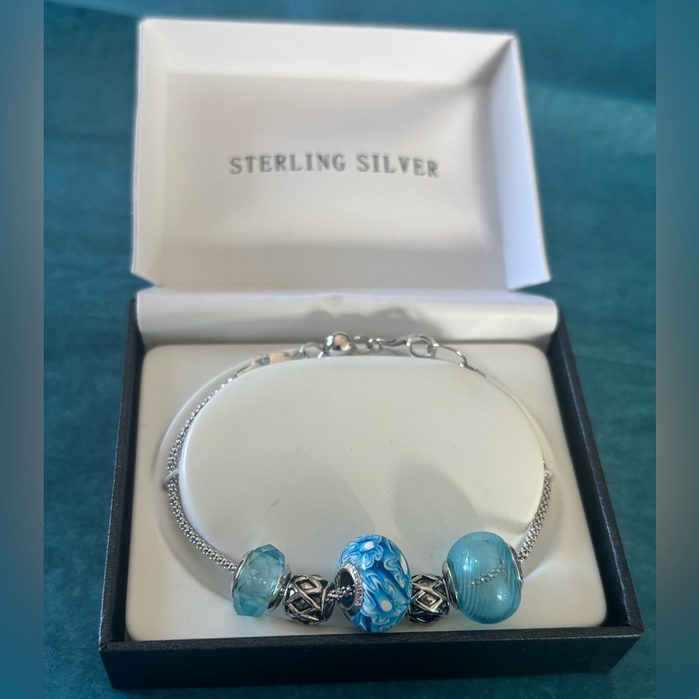 Sterling Silver Blue Bead Bracelet